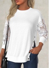 White Embroidery Long Sleeve Round Neck Sweatshirt