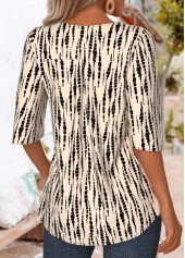 Light Camel Ruffle Tie Dye Print 3/4 Sleeve Blouse | thumb picture 