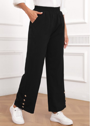 women clothes image of Black Button Elastic Waist High Waisted Pants