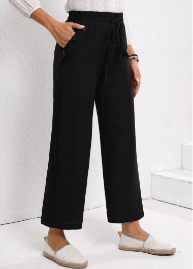 women clothes image of Black Drawstring Elastic Waist High Waisted Pants