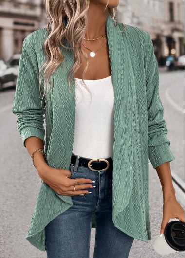 women clothes image of Green Jacquard Long Sleeve Light Cardigan