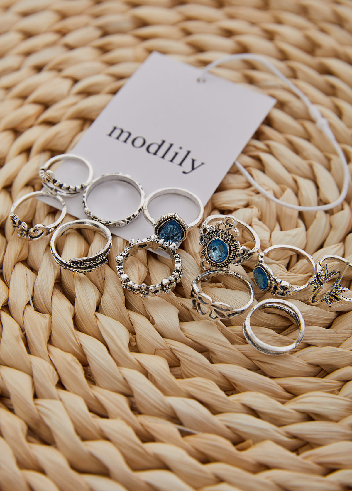 Silver Round Rhinestone Detail Alloy Ring Set | picture 