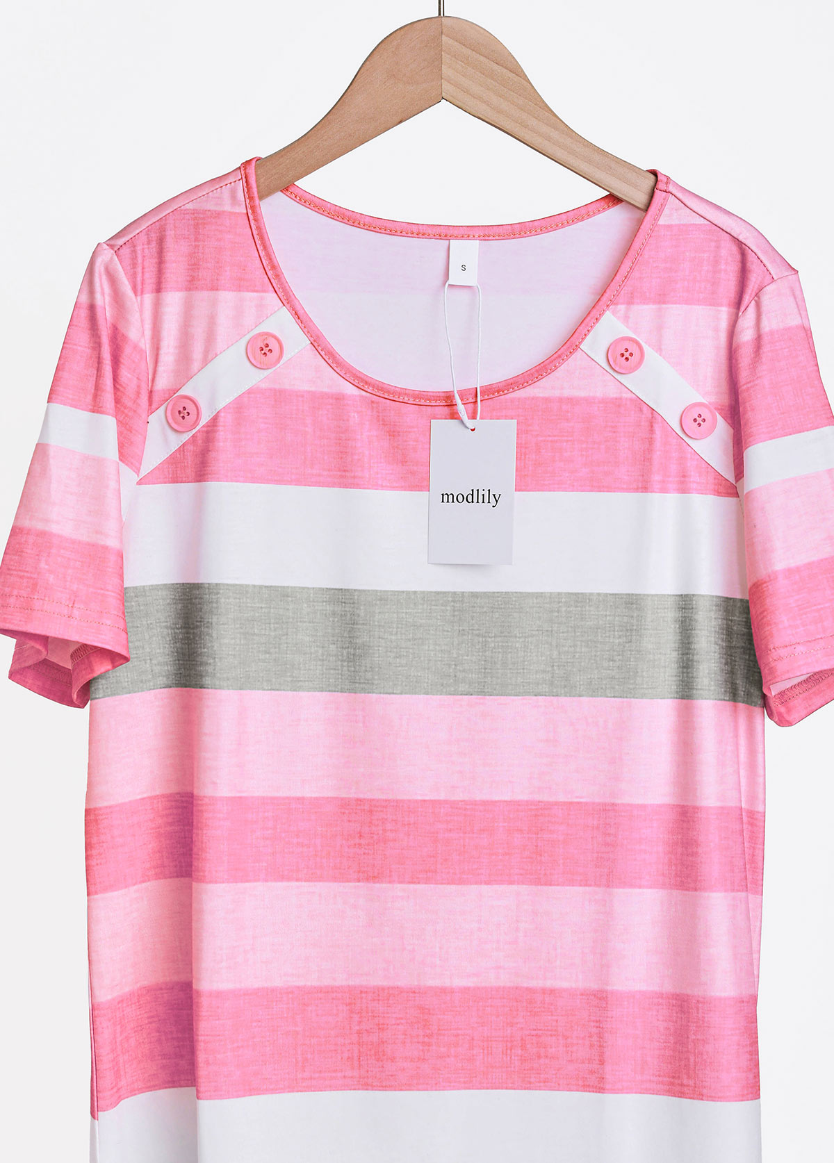 Plus Size Light Pink Button Striped T Shirt | picture 