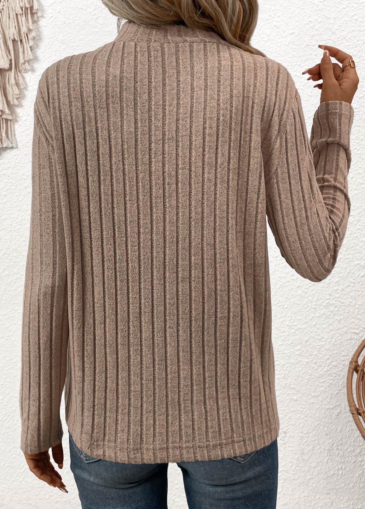 Gray Brown Surplice Long Sleeve T Shirt | picture 