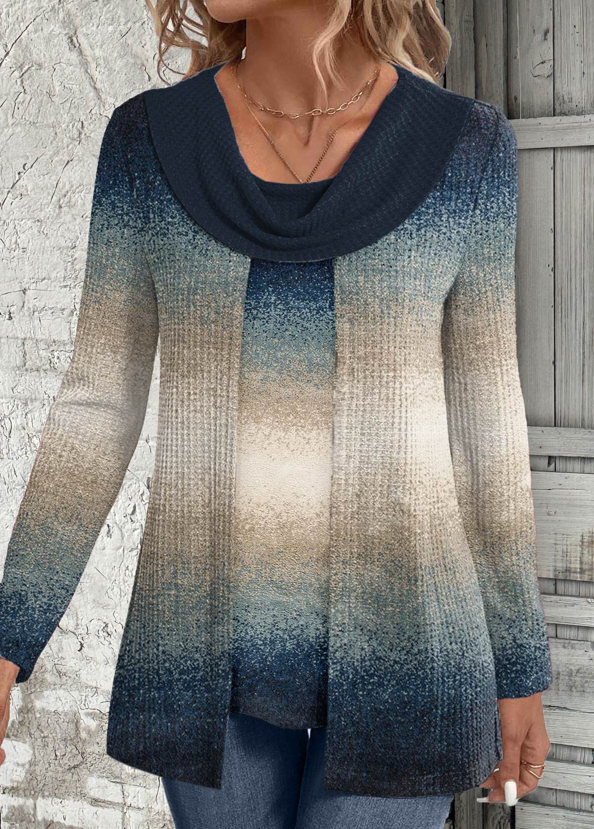 Modlily Multi Color Fake 2in1 Ombre Long Sleeve Sweatshirt - XXL