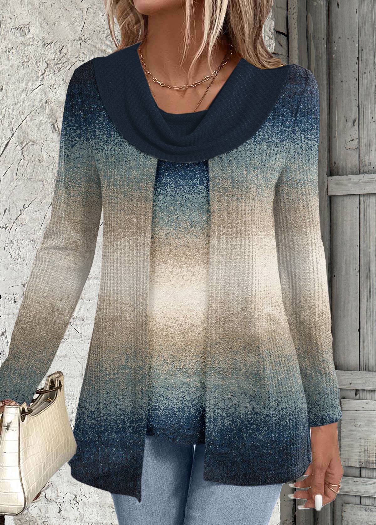 Multi Color Fake 2in1 Ombre Long Sleeve Sweatshirt | picture 