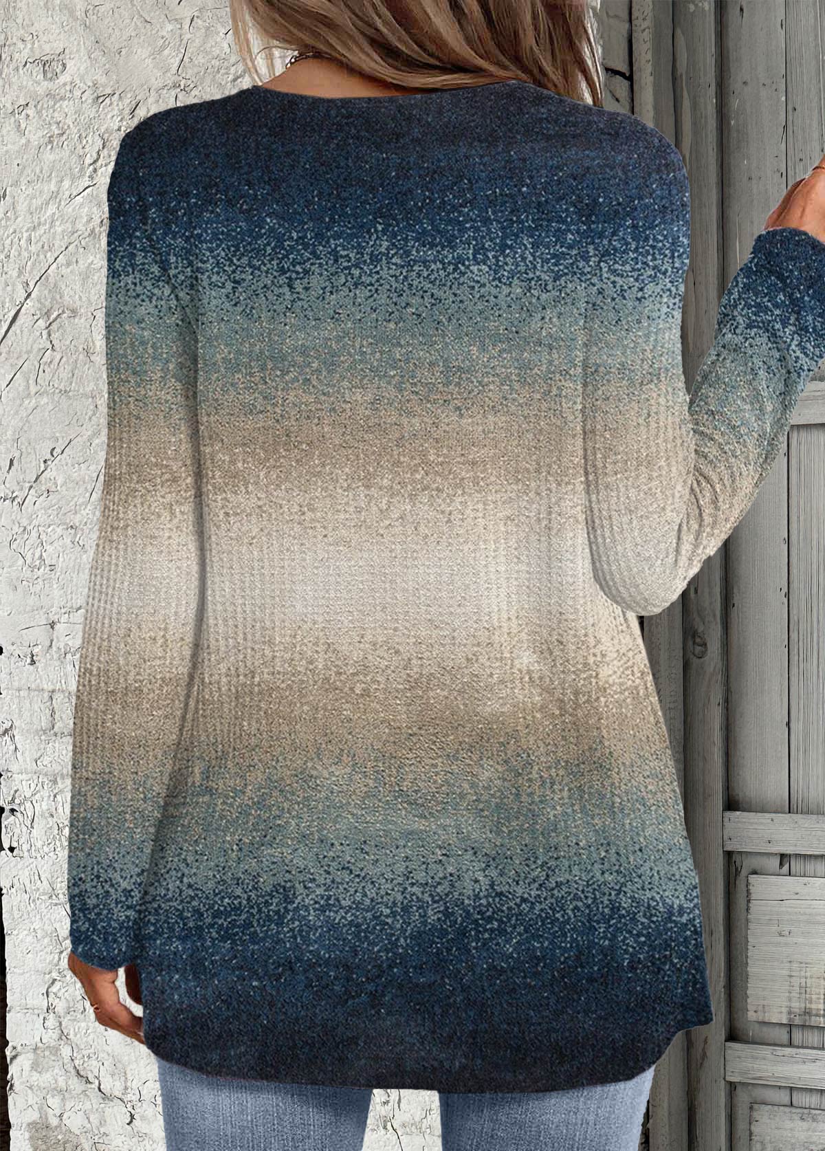 Multi Color Fake 2in1 Ombre Long Sleeve Sweatshirt | picture 