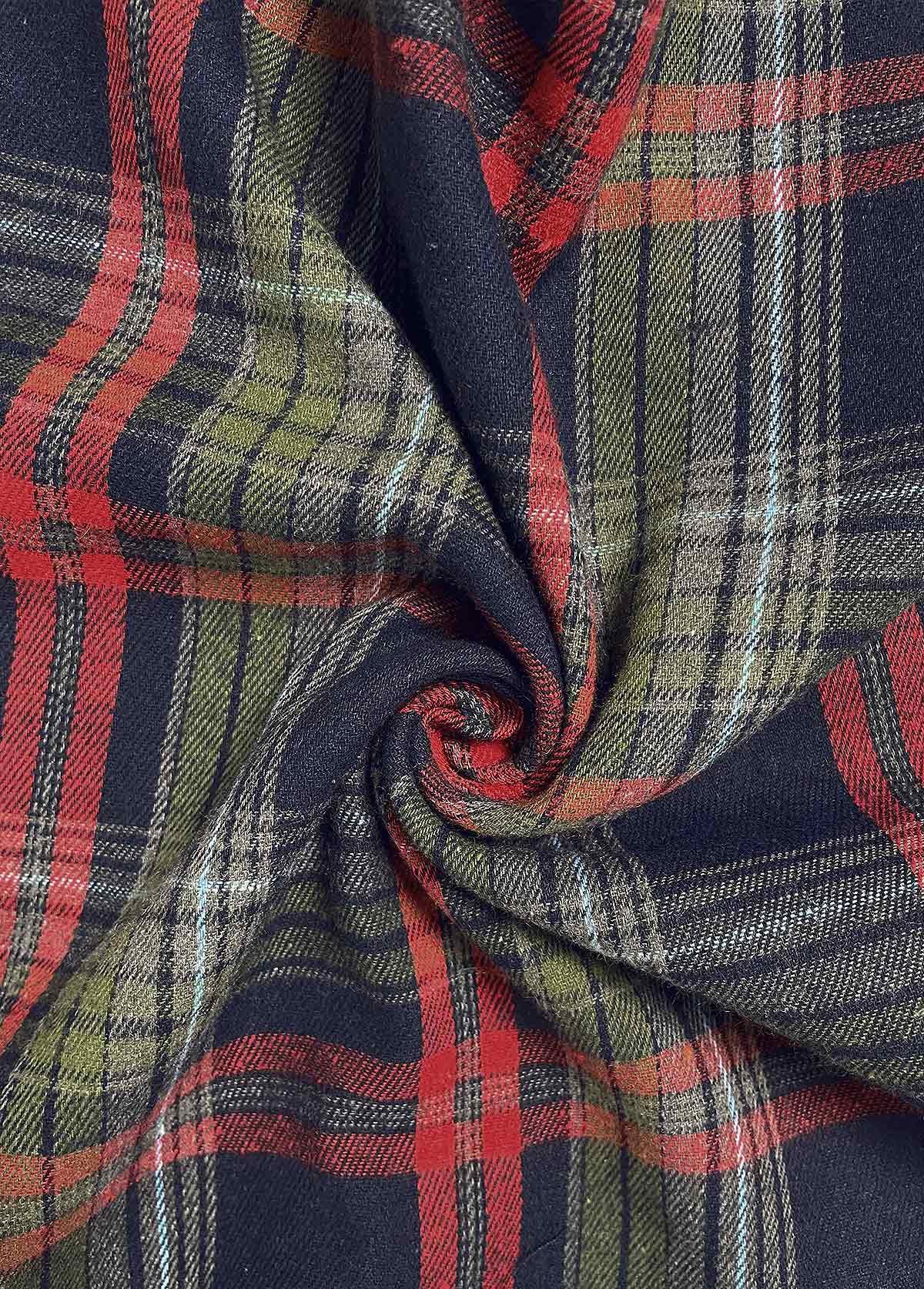 Olive Green Button Plaid Long Sleeve Hooded Shirt USD 32.98