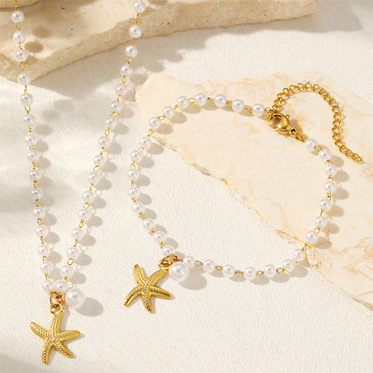 Golden Round Alloy Necklace and Bracelet | picture 