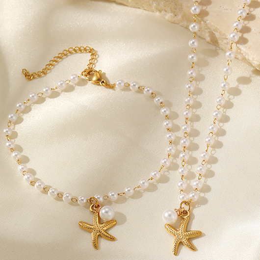 Golden Round Alloy Necklace and Bracelet | picture 