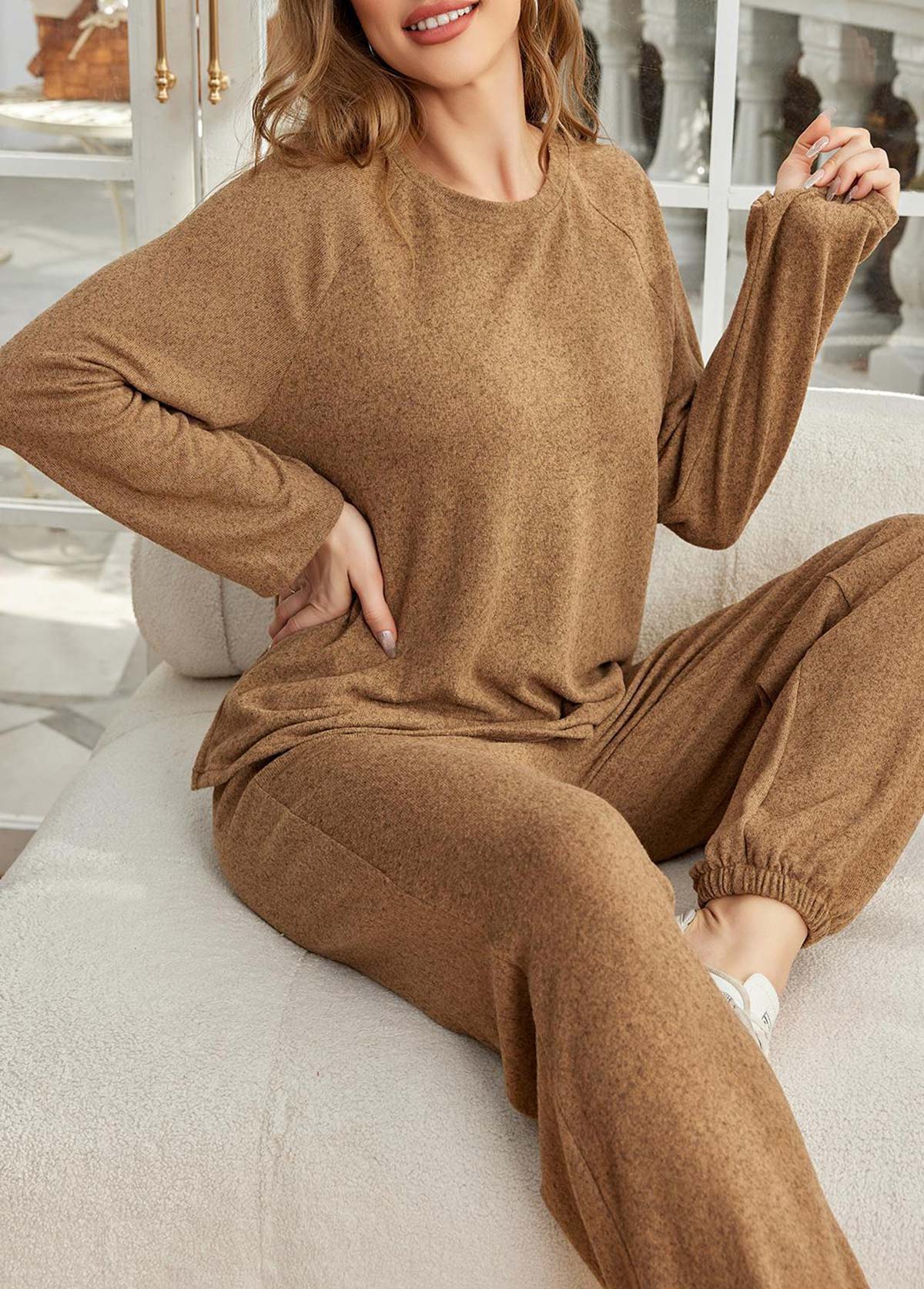 Dark Camel Long Sleeve Lounge Top and Pants | picture 
