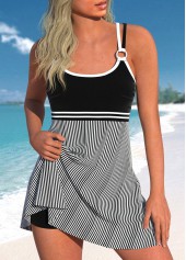 Criss Cross Striped Black Swimdress Top-No Bottom | picture 1