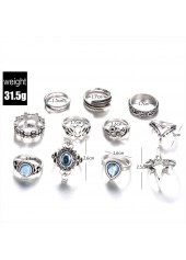 Silver Round Rhinestone Detail Alloy Ring Set | thumb picture 