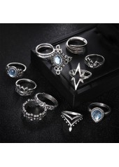 Silver Round Rhinestone Detail Alloy Ring Set | thumb picture 