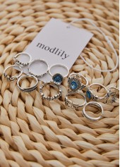 Silver Round Rhinestone Detail Alloy Ring Set | thumb picture 
