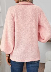 Light Pink Jacquard Long Sleeve Turn Down Collar Sweatshirt | thumb picture 