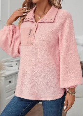 Light Pink Jacquard Long Sleeve Turn Down Collar Sweatshirt | thumb picture 