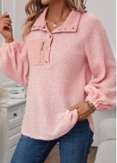 Light Pink Jacquard Long Sleeve Turn Down Collar Sweatshirt | thumb picture 