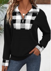 Plus Size Black Patchwork Plaid Long Sleeve Sweatshirt | thumb picture 