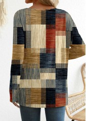 Brick Red Button Geometric Print Long Sleeve T Shirt | thumb picture 