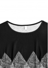 Black Patchwork Geometric Print Long Sleeve T Shirt | thumb picture 