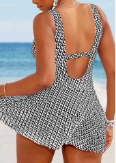 Cut Out Geometric Print Black One Piece Swimdress | thumb picture 