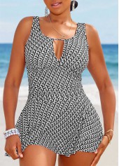 Cut Out Geometric Print Black One Piece Swimdress | thumb picture 
