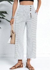 White Pocket Striped Button Fly High Waisted Pants | thumb picture 