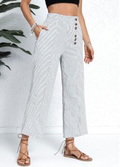 White Pocket Striped Button Fly High Waisted Pants | thumb picture 