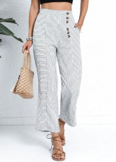 White Pocket Striped Button Fly High Waisted Pants | thumb picture 