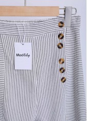 White Pocket Striped Button Fly High Waisted Pants | thumb picture 
