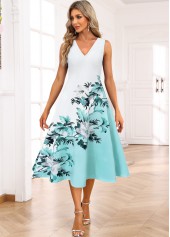 Light Blue Two Piece Floral Print Dress and Cardigan | thumb picture 