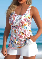 Lace Up Paisley Print White Tankini Set | thumb picture 