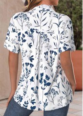 Plus Size Peacock Blue Textured Fabric Leaf Print Blouse | thumb picture 