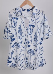 Plus Size Peacock Blue Textured Fabric Leaf Print Blouse | thumb picture 