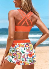 Patchwork Floral Print Orange Bikini Set | thumb picture 