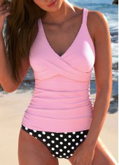 Surplice Polka Dot Pink Tankini Set