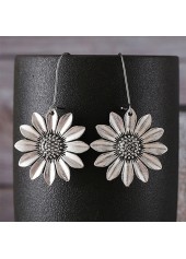 Silvery White Alloy Sunflower Design Earrings
