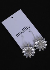 Silvery White Alloy Sunflower Design Earrings | thumb picture 