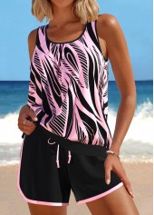 Patchwork Geometric Print Pink Tankini Set | thumb picture 