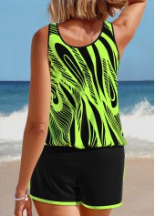 Patchwork Geometric Print Neon Green Tankini Set | thumb picture 