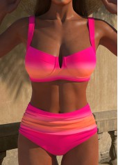 Ruched Ombre Hot Pink Bikini Set