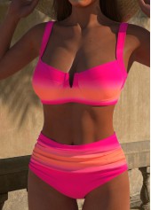 Ruched Ombre Hot Pink Bikini Set | thumb picture 