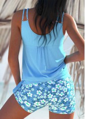 Ruched Ditsy Floral Print Light Blue Tankini Set | thumb picture 