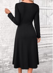 Black Patchwork Plaid Belted Long Sleeve Square Neck Dress | thumb picture 