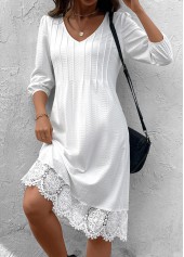 White Patchwork A Line 3/4 Sleeve V Neck Dress | thumb picture 