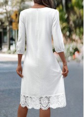 White Patchwork A Line 3/4 Sleeve V Neck Dress | thumb picture 