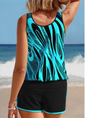 Tummy Coverage Mid Waisted Geometric Print Cyan Tankini Set | thumb picture 