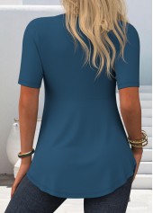 Peacock Blue Lace Floral Print Fake Two Piece Twinset | thumb picture 