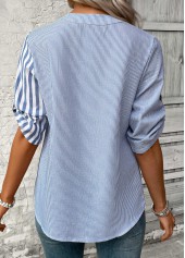 Dusty Blue Split Striped 3/4 Sleeve Blouse | thumb picture 
